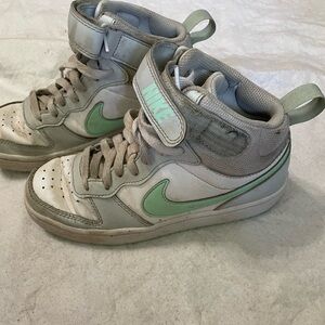 Youth Size 4 White and teal Nike High Tops